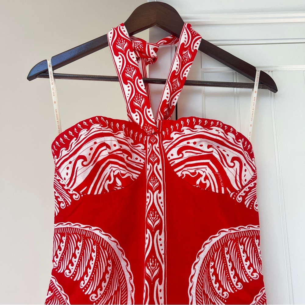 FARM Rio Beaded Fringe Red Off-White Majestic Coconut Mini Dress Size Small NWT - Picture 6 of 16